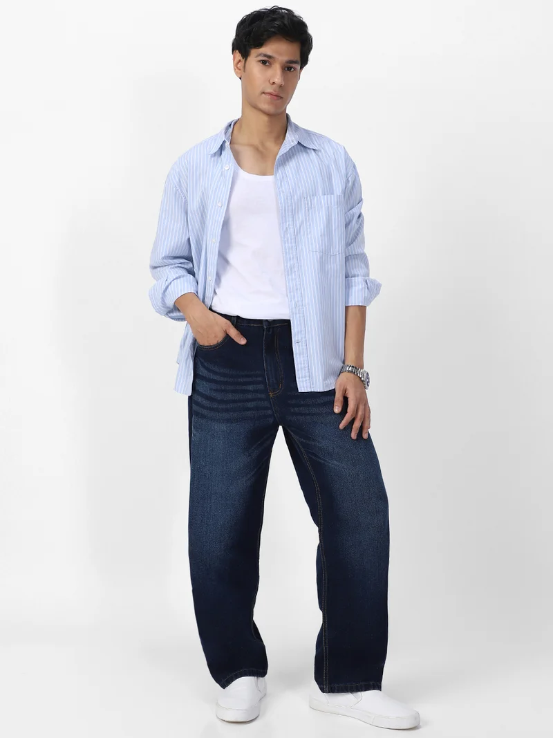 Urbano Fashion  Urbano Fashion Men's Dark Blue Loose Baggy Fit Washed Jeans Non-Stretchable for Men | Best Price UAE