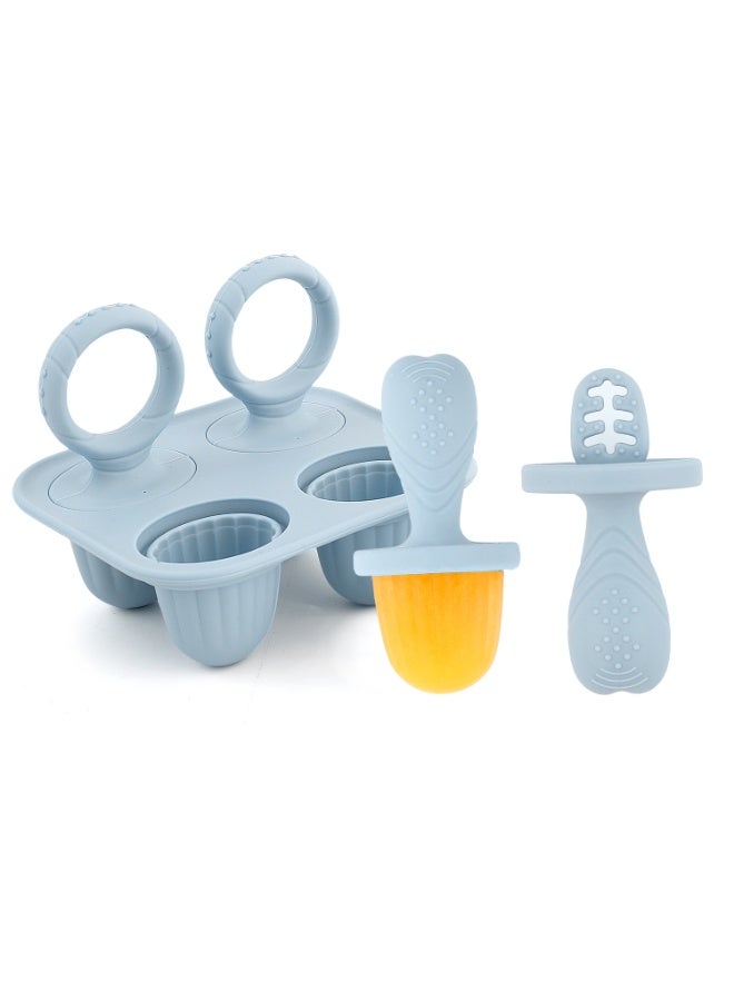 مجموعة قوالب المصاصات المصنوعة من السيليكون، قوالب الآيس كريم التي يمكنك صنعها بنفسك، صواني مكعبات الثلج لتخفيف ألم التسنين لدى الأطفال - سهلة الفك ومسكها من قبل الطفل، صانعة مصاصات من حليب الثدي المجمد للأطفال الرضع (4 أشهر فأكثر)، آمنة للاستخدام في غسالة الأطباق (أزرق وبيج) - Image 1