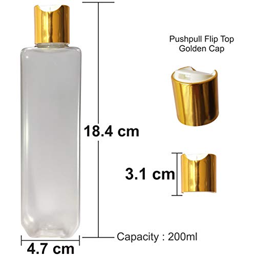 MARKSCLEAR 200ml Frosted Transparent Pet Bottle with Golden Disktop Cap for Oils, Lotion/DIY Moisturizer/Hand Wash- Pack of 3 - Image 2