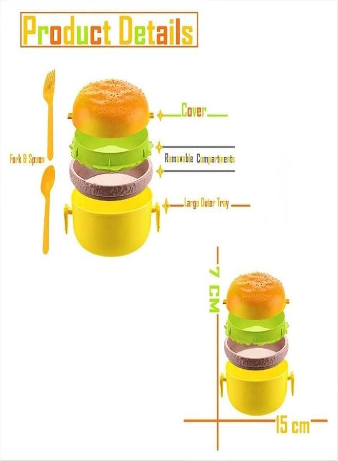 CRADIAX Burger Shape Lunch Box for Kids, Tiffin Box, Lunch Box Leak Proof Plastic Lunch Box, Lunch Box with Compartments Pack of 1 - Image 5