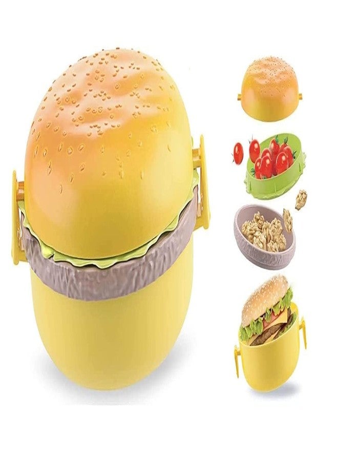 CRADIAX Burger Shape Lunch Box for Kids, Tiffin Box, Lunch Box Leak Proof Plastic Lunch Box, Lunch Box with Compartments Pack of 1 - Image 4