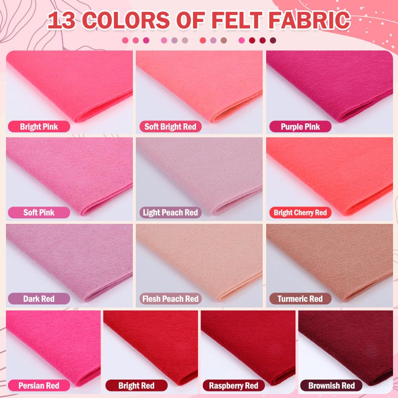 XSEINO 13 Rolls 8"x35" 1.4mm Thick Soft Felt Fabric Sheet 13 Assorted Red Series Colors Felt Pack for DIY Craft Sewing Squares Nonwoven Patchwork - Image 2