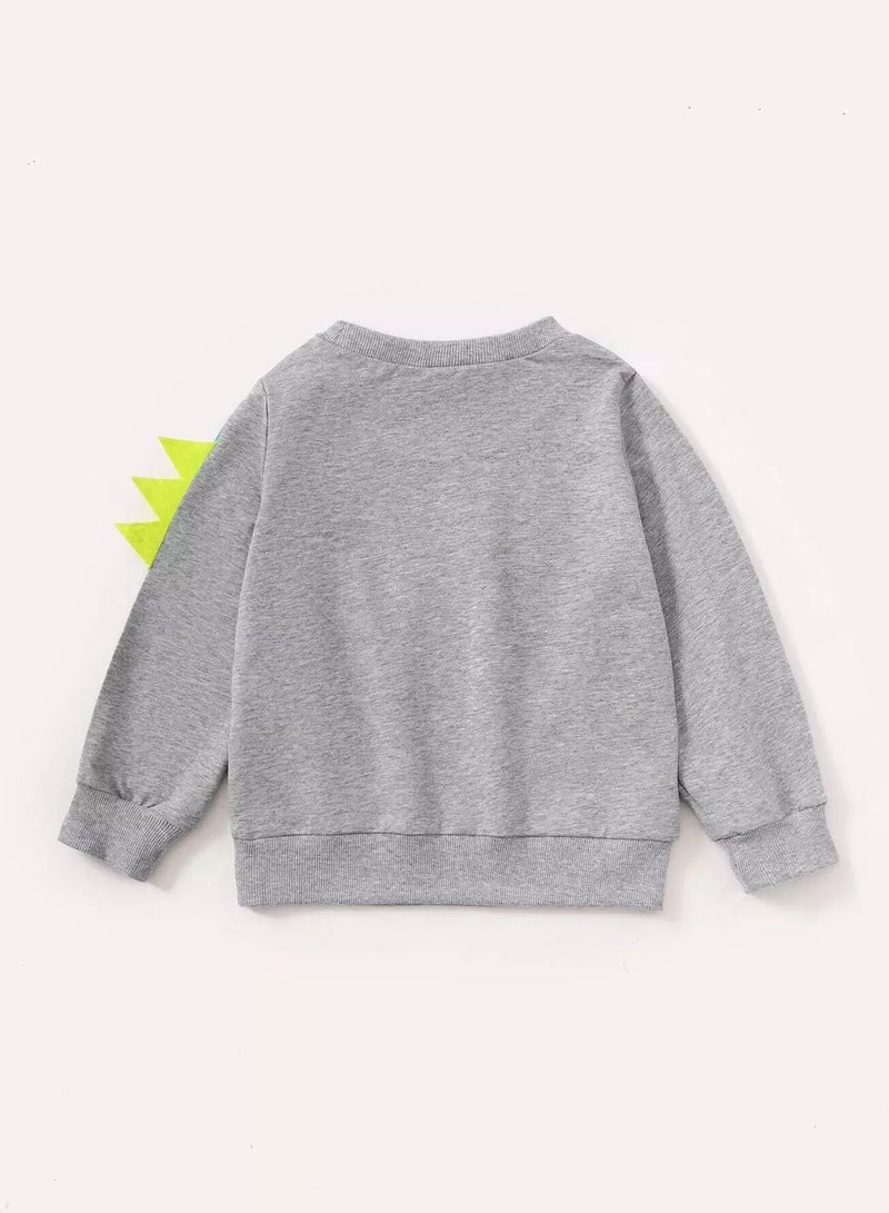 Toddler Boys Cartoon Dinosaur Print 3D Design Patched Pullover  - Image 2