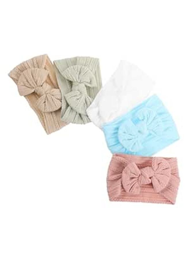 Soft Bowknot Headbands Set For Newborns Toddlers 5PCS Stretchy Hair Wraps White Pink Green Blue Khaki - Image 1