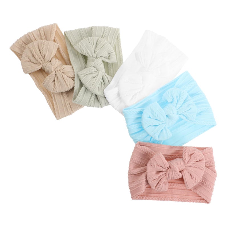 Soft Bowknot Headbands Set For Newborns Toddlers 5PCS Stretchy Hair Wraps White Pink Green Blue Khaki - Image 2