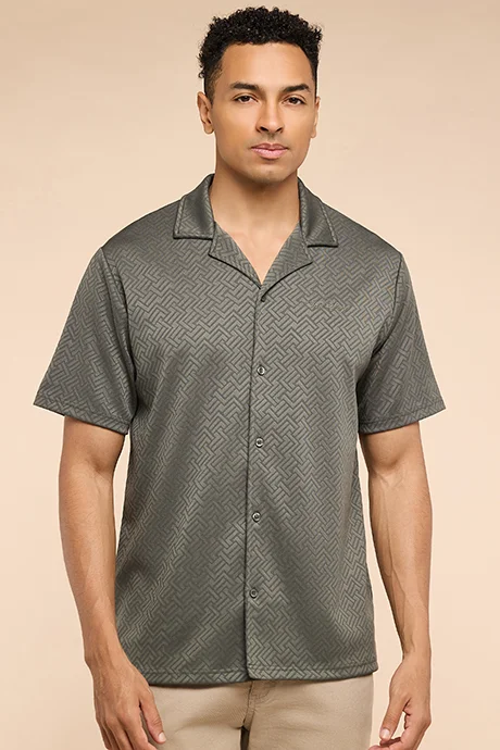أر أند بي Patterned Shirt with Revere Collar and Short Sleeves