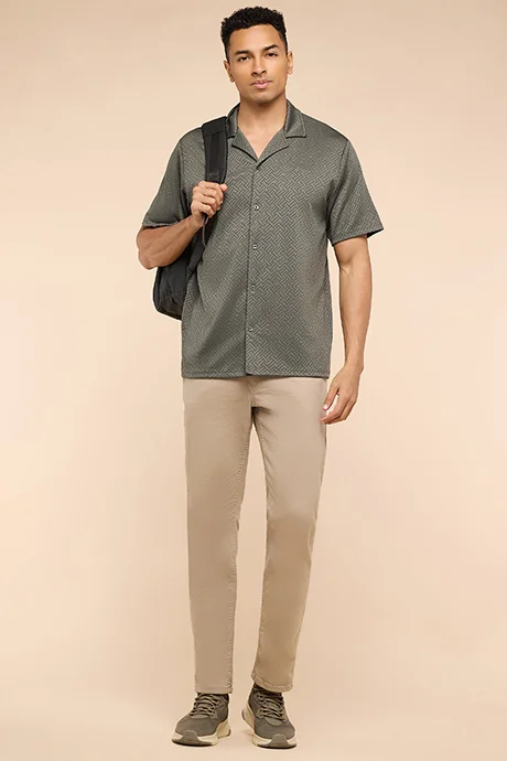 أر أند بي Patterned Shirt with Revere Collar and Short Sleeves