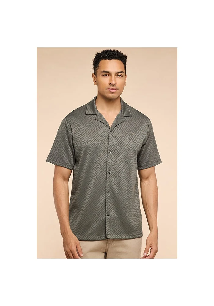 أر أند بي Patterned Shirt with Revere Collar and Short Sleeves