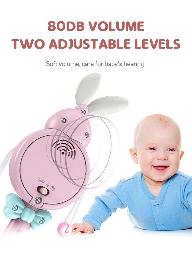 جرويك طبلة خشخشة للأطفال على شكل أرنب، ألعاب خشخيشة ناعمة للأسنان، لعبة موسيقية طبلة خشخيشة يدوية، ألعاب تعليمية وتعليمية مع ضوء موسيقى للرضع - وردي - Image 5