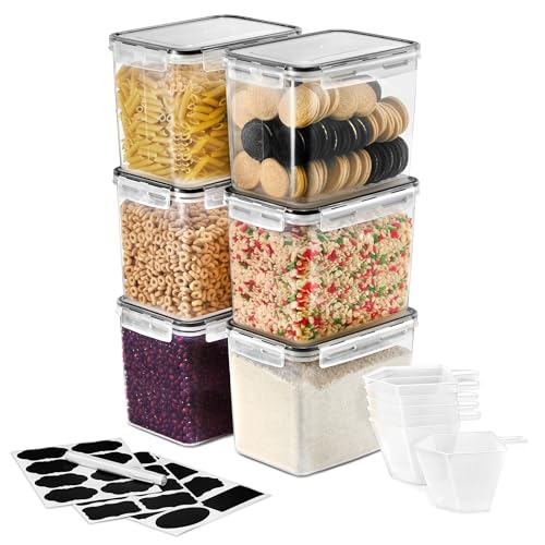 Sorbus Food Storage Containers Pack of 6 Air Tight FourWay Snap Lids Keeps Food Fresh Store Cereal Pasta Flour Nuts Candy Durable Plastic Kitchen Pantry Bins - Image 1