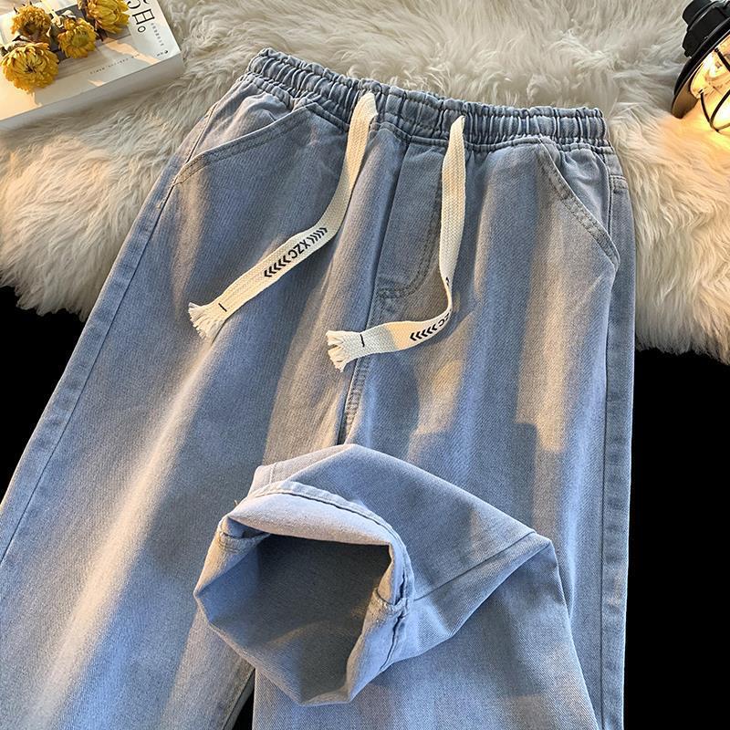 Straight Denim Pants Men's Loose Casual Light Color ins Hong Kong Style Pants for Boys Trendy Spring and Autumn Student Cropped Pants - Image 1