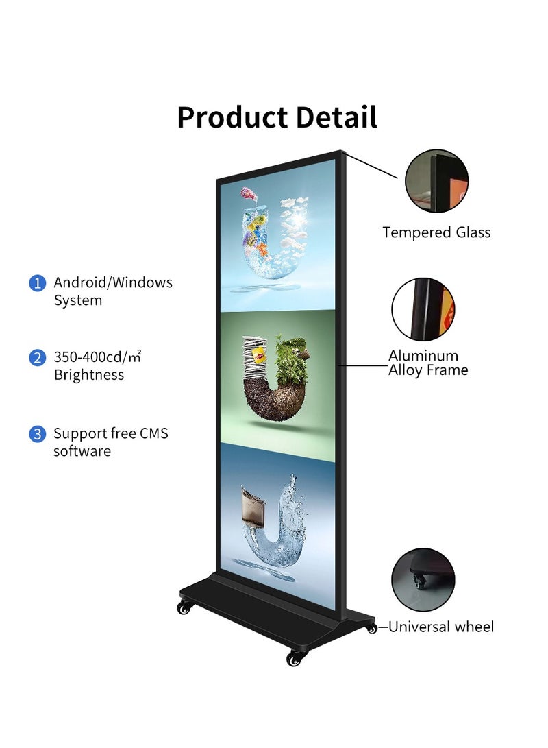 WEJHA 75 Inch Digital Signage Kiosk, Vertical Floor Standing Advertising Machine, Automatic Media Commercial Interactive Advertising Full Display Screen - Image 2