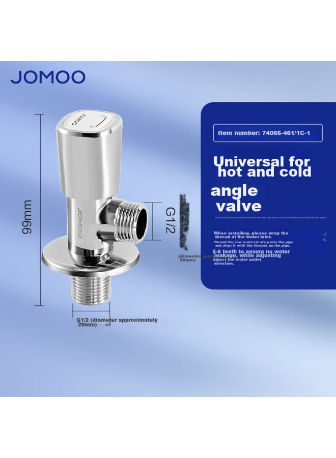 Jomoo Triangular Valve, Bright Silver, Thickened Valve Body, Suitable For Both Cold And Hot Water, Angle Valve 74066-461/1c - Image 1