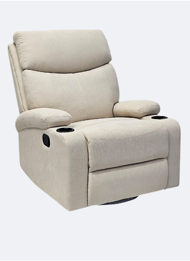 KARNAK Best Single Recliner Sofa – Modern Rocker Lounge Chair with 360-Degree Swivel, cupholder & Adjustable Recline Color Beige  - Image 1