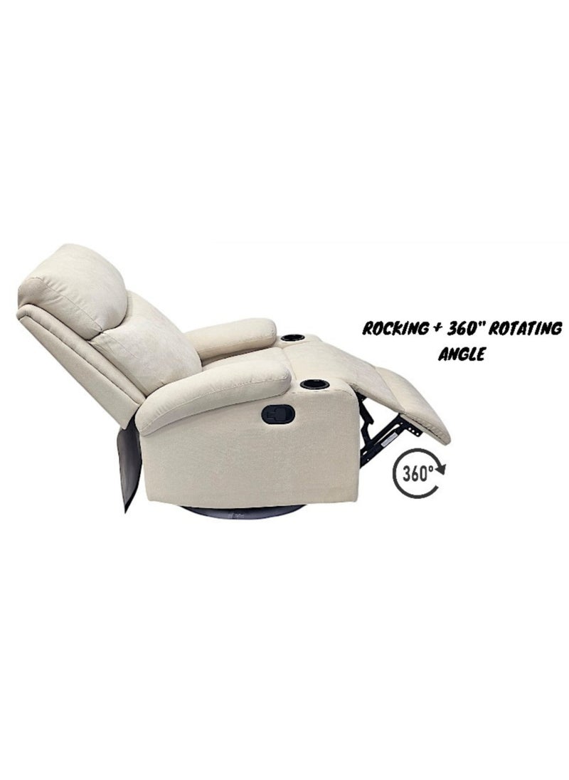 KARNAK Best Single Recliner Sofa – Modern Rocker Lounge Chair with 360-Degree Swivel, cupholder & Adjustable Recline Color Beige  - Image 2