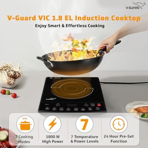 V-Guard VIC 1.8 EL Induction Cooktop | 1800 Watt Electric Induction stove with 7 Power Levels | 3 kV Surge Protection | Temperature Control | Push button | Auto-cutoff - Image 2