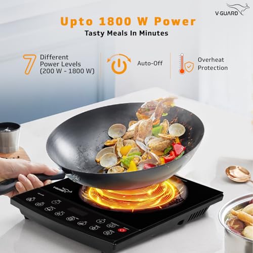 V-Guard VIC 1.8 EL Induction Cooktop | 1800 Watt Electric Induction stove with 7 Power Levels | 3 kV Surge Protection | Temperature Control | Push button | Auto-cutoff - Image 4