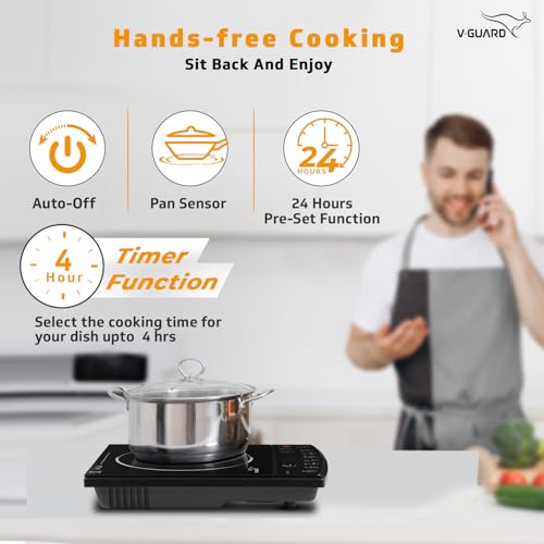 V-Guard VIC 1.8 EL Induction Cooktop | 1800 Watt Electric Induction stove with 7 Power Levels | 3 kV Surge Protection | Temperature Control | Push button | Auto-cutoff - Image 5