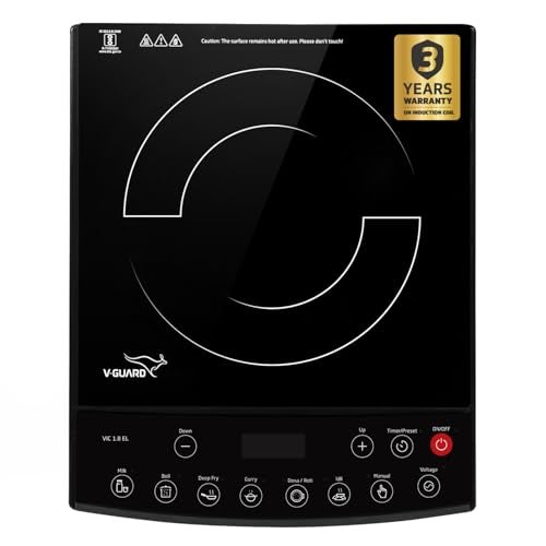 V-Guard VIC 1.8 EL Induction Cooktop | 1800 Watt Electric Induction stove with 7 Power Levels | 3 kV Surge Protection | Temperature Control | Push button | Auto-cutoff - Image 1