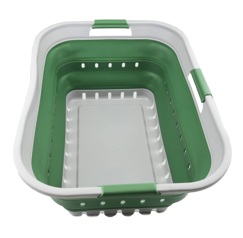 SAMMART 42L 11 gallon Collapsible Plastic Laundry Basket  Foldable Pop Up Storage ContainerOrganizer  Portable Washing Tub  Space Saving HamperBasket GreyDark Sea Green