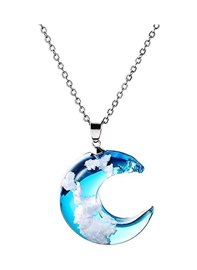 Generic - Blue Sky White Cloud necklace Resin (Moon Shape) - Image 1