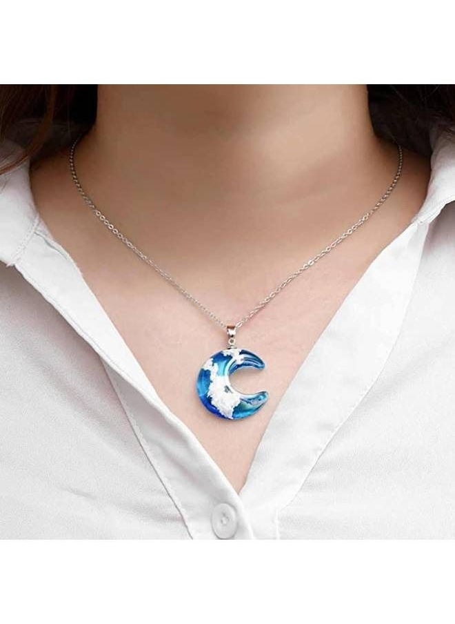 Generic - Blue Sky White Cloud necklace Resin (Moon Shape) - Image 1