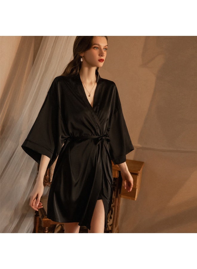 Silky Satin Bathrobe for Women, Soft Ice Silk Kimono Style Robe with Waist Tie, Elegant Bridal Getting Ready Robe for Brides & Bridesmaids