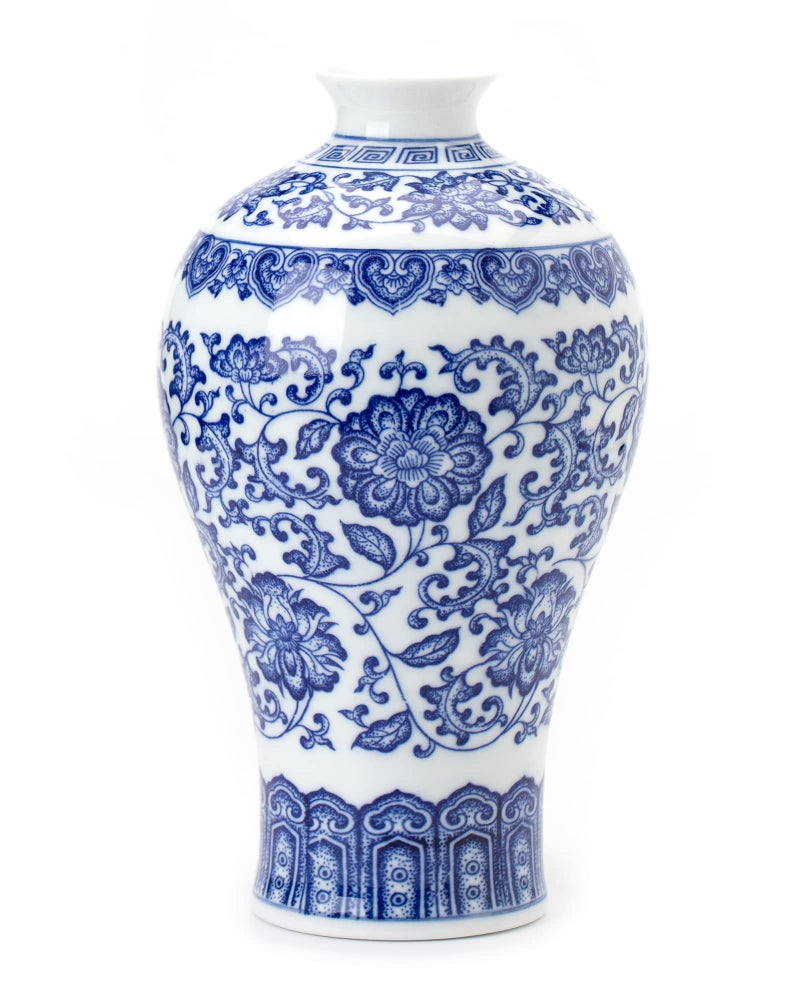 GaLouRo Blue and White Chinoiserie Ginger Jar Vase for Home Decor Porcelain 9 H