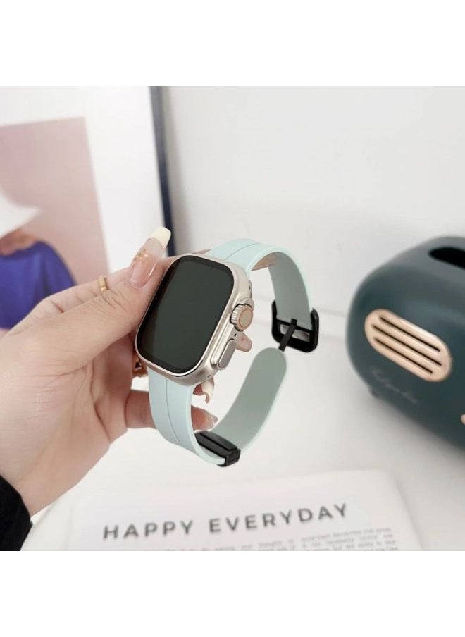 Generic For Iwatch10 For Apple Watch For Applewatch987654 Square Buckle Folding Magnetic Silicone Tape Ultra-Color:Ins [square Buckle Folding Magnetic Silicone] Sapphire Green-40mm (iwatch456 Generation Se)  - Image 1