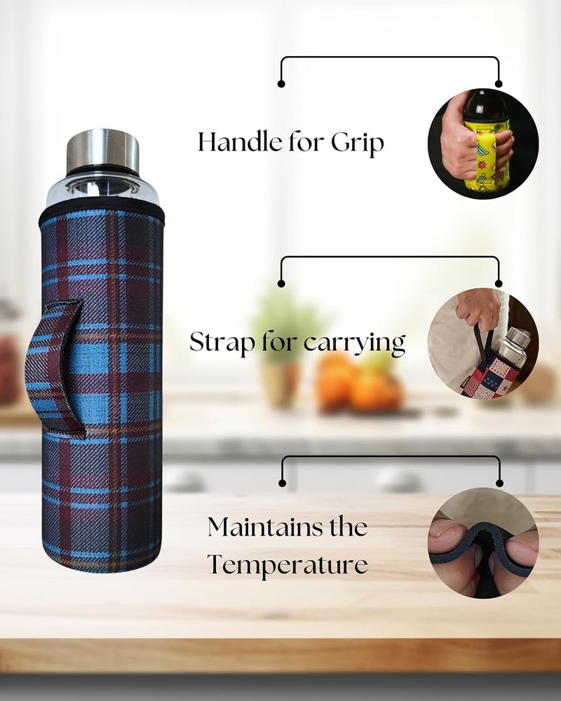 Koozy Up Borosilicate Glass Water Bottle(1 Litre) with Thick Neoprene Cover | Leak proof & Break-Resistant | Best for- Fridge/Detox |Office/College (Blue) - Image 4
