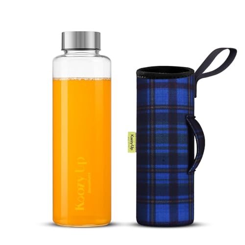 Koozy Up Borosilicate Glass Water Bottle(1 Litre) with Thick Neoprene Cover | Leak proof & Break-Resistant | Best for- Fridge/Detox |Office/College (Blue) - Image 1