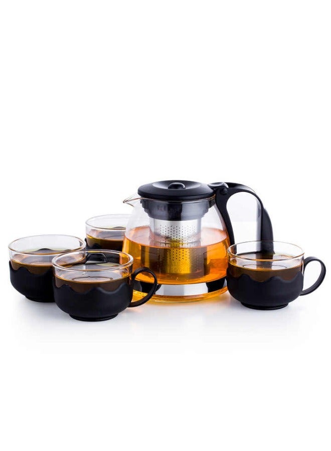 Five-Piece Glass Tea set, 1Teapot and 4 Cups,Teapot with Infuser, Home & Office Brewing Scented Tea and other Drinks - Image 2