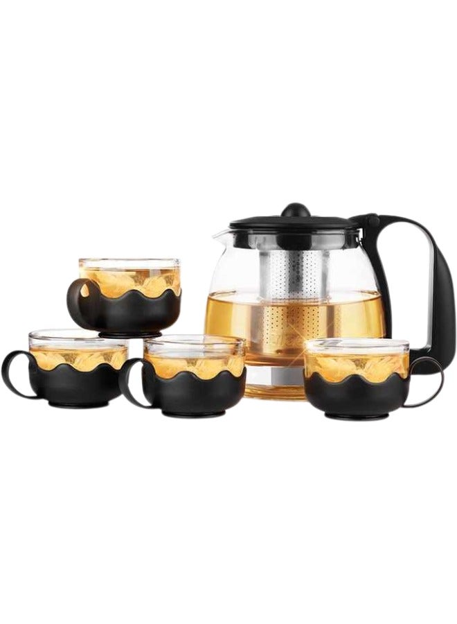Five-Piece Glass Tea set, 1Teapot and 4 Cups,Teapot with Infuser, Home & Office Brewing Scented Tea and other Drinks - Image 1