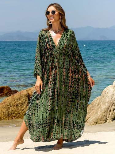 IMAGEKOPE Kaftan Dresses for Women Plus Size V-Neck Moo Moos Batwing Kaftan Beach Dress Bathing Suit Cover-Up Loungewear - Image 5