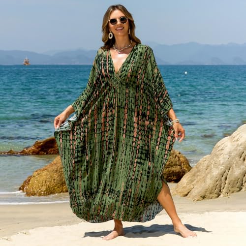 IMAGEKOPE Kaftan Dresses for Women Plus Size V-Neck Moo Moos Batwing Kaftan Beach Dress Bathing Suit Cover-Up Loungewear - Image 4