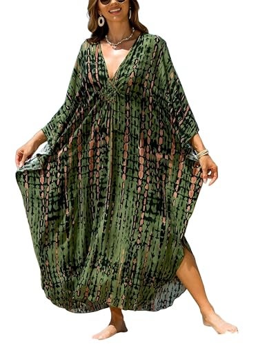 IMAGEKOPE Kaftan Dresses for Women Plus Size V-Neck Moo Moos Batwing Kaftan Beach Dress Bathing Suit Cover-Up Loungewear - Image 1