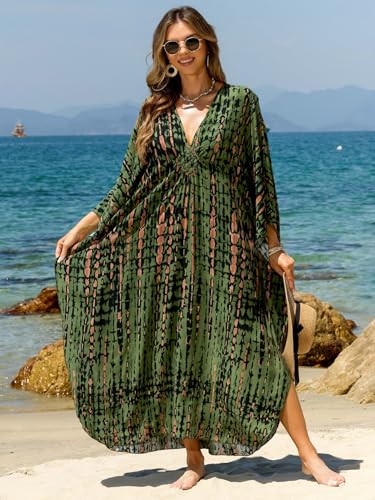IMAGEKOPE Kaftan Dresses for Women Plus Size V-Neck Moo Moos Batwing Kaftan Beach Dress Bathing Suit Cover-Up Loungewear - Image 3