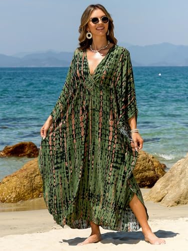 IMAGEKOPE Kaftan Dresses for Women Plus Size V-Neck Moo Moos Batwing Kaftan Beach Dress Bathing Suit Cover-Up Loungewear - Image 2