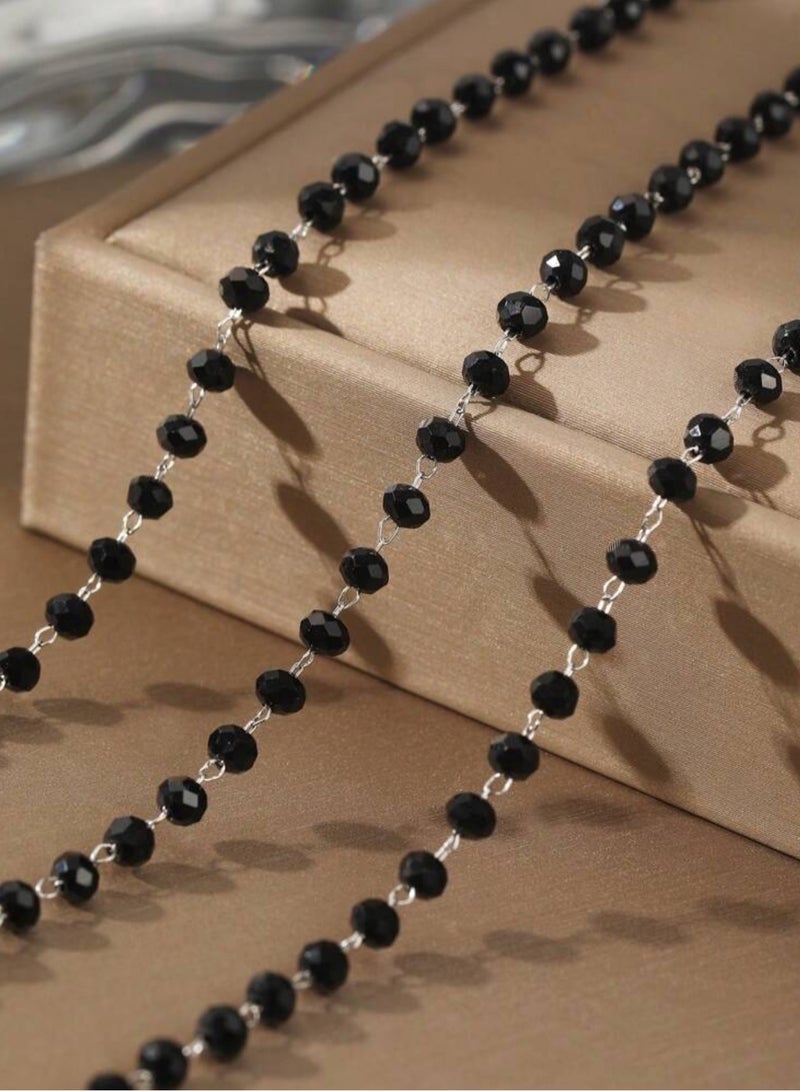 إيكوال طقم اكسسوارات نسائي أنيق وعالي الجودة مصنوع من الخرز الأسود والاستانلس ستيل - Image 2