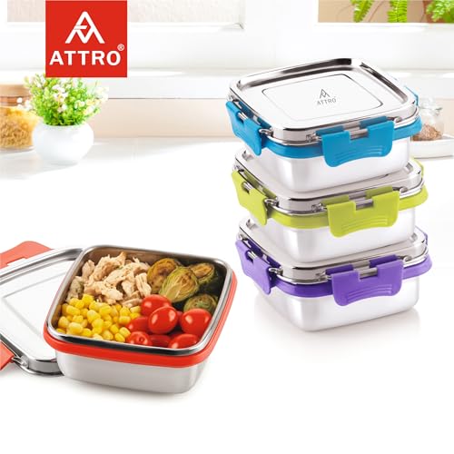 ATTRO Shine Stainless Steel Lunch Box – Square Leak-Proof Spill-Proof Microwave Safe Ideal for Kids School Office Travel – 400ml Red - Image 5