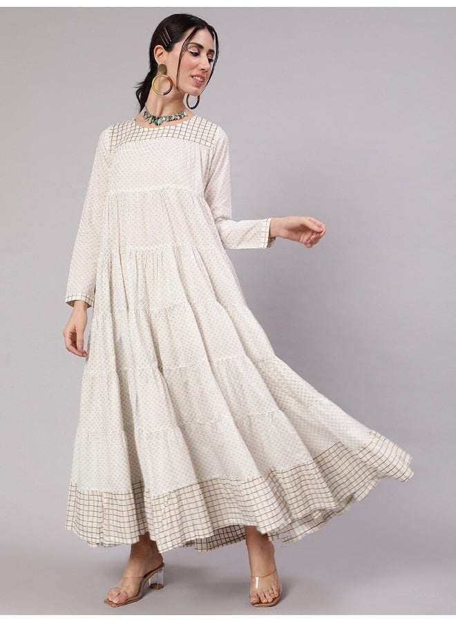 AKS White Gold Print Tiered Maxi Dress - Image 5