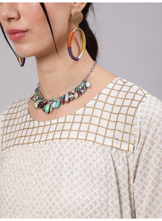 AKS White Gold Print Tiered Maxi Dress - Image 2