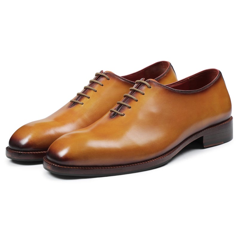 Lethato Handcrafted Wholecut Oxford Mens Genuine Leather Lace Up Dress Shoes Golden