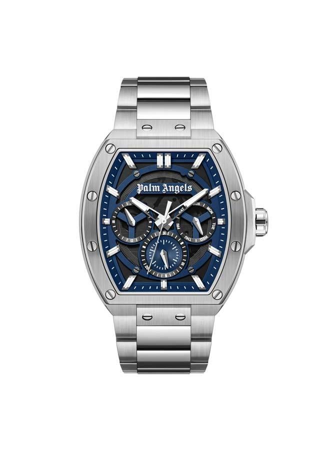 Palm Angels Vortex Black-Blue Dial Silver Stainless Steel Bracelet Multifunction Watch for Men, 42mm - Image 1