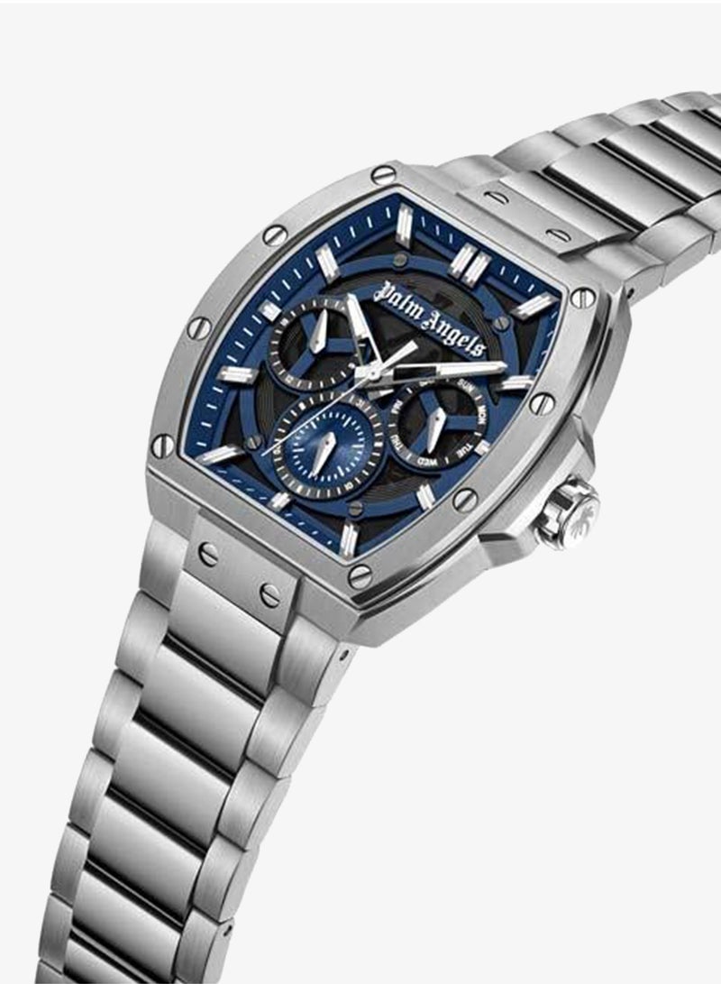 Palm Angels Vortex Black-Blue Dial Silver Stainless Steel Bracelet Multifunction Watch for Men, 42mm - Image 2