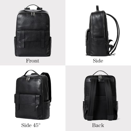 Womleys 15.6 Inch Genuine Leather Laptop Backpack for Men Women, Business Travel Backpack Hiking Daypack Rucksack (7#Black) - Image 5
