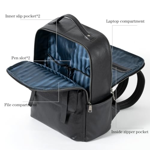 Womleys 15.6 Inch Genuine Leather Laptop Backpack for Men Women, Business Travel Backpack Hiking Daypack Rucksack (7#Black) - Image 4