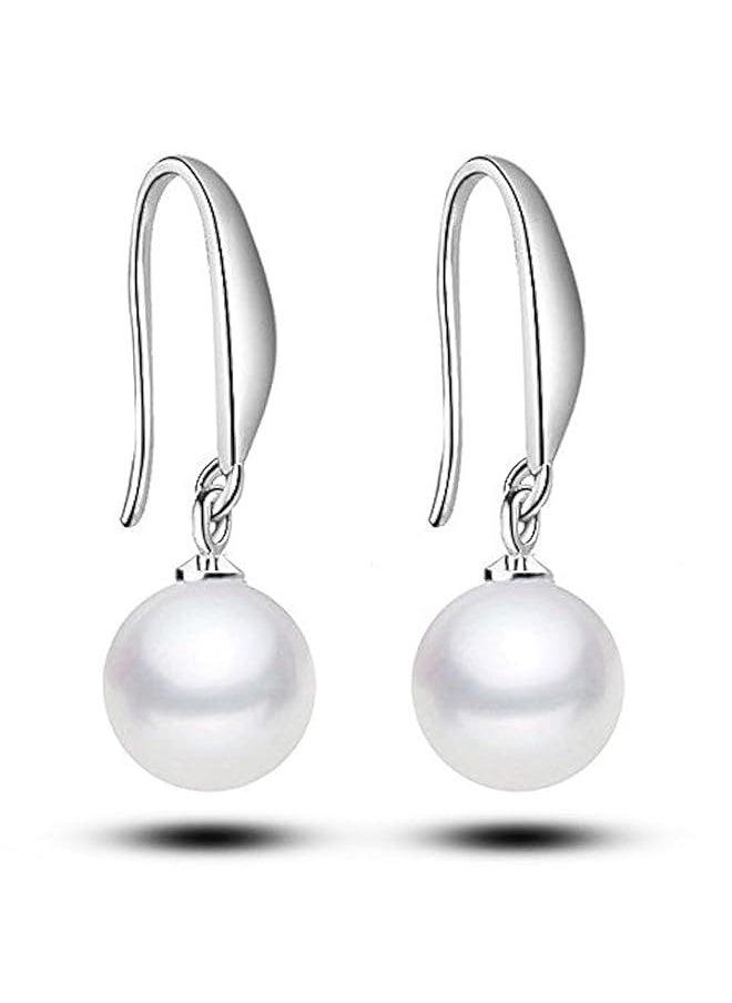 Shining Diva Fashion Silver Plated Pearl Dangle And Drop Earrings For Women Silver 8412Er  - Image 1