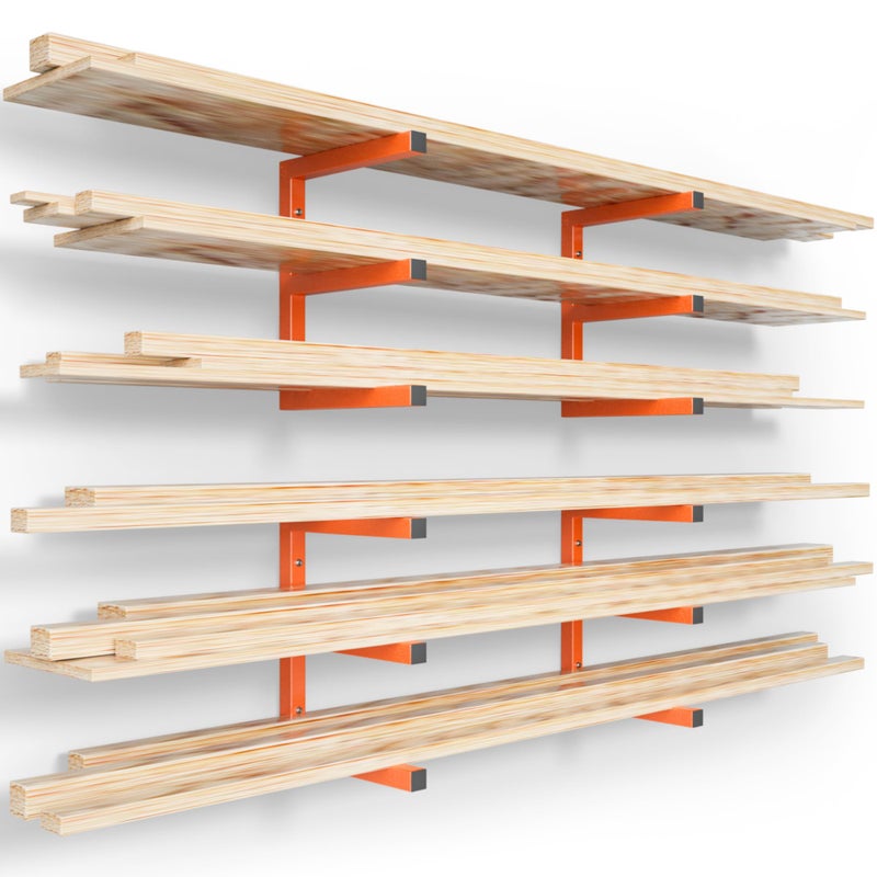 YYR Wood Organizer and Lumber Storage Rack Wall Mount, Heavy Duty Metal Shelf with 6-Level Holds Up 1200 LBS, Indoor & Outdoor Use - Orange - Image 1