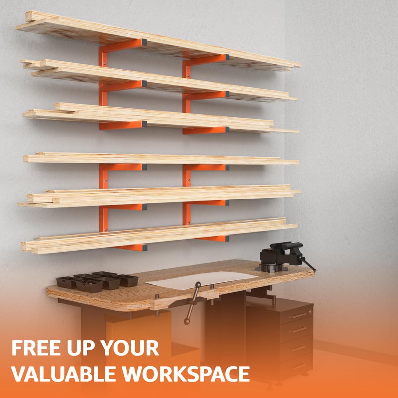 YYR Wood Organizer and Lumber Storage Rack Wall Mount, Heavy Duty Metal Shelf with 6-Level Holds Up 1200 LBS, Indoor & Outdoor Use - Orange - Image 5
